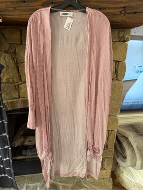 AUDREY 3+1 Pink Striped Open-Front Women's Sweater Cardigan